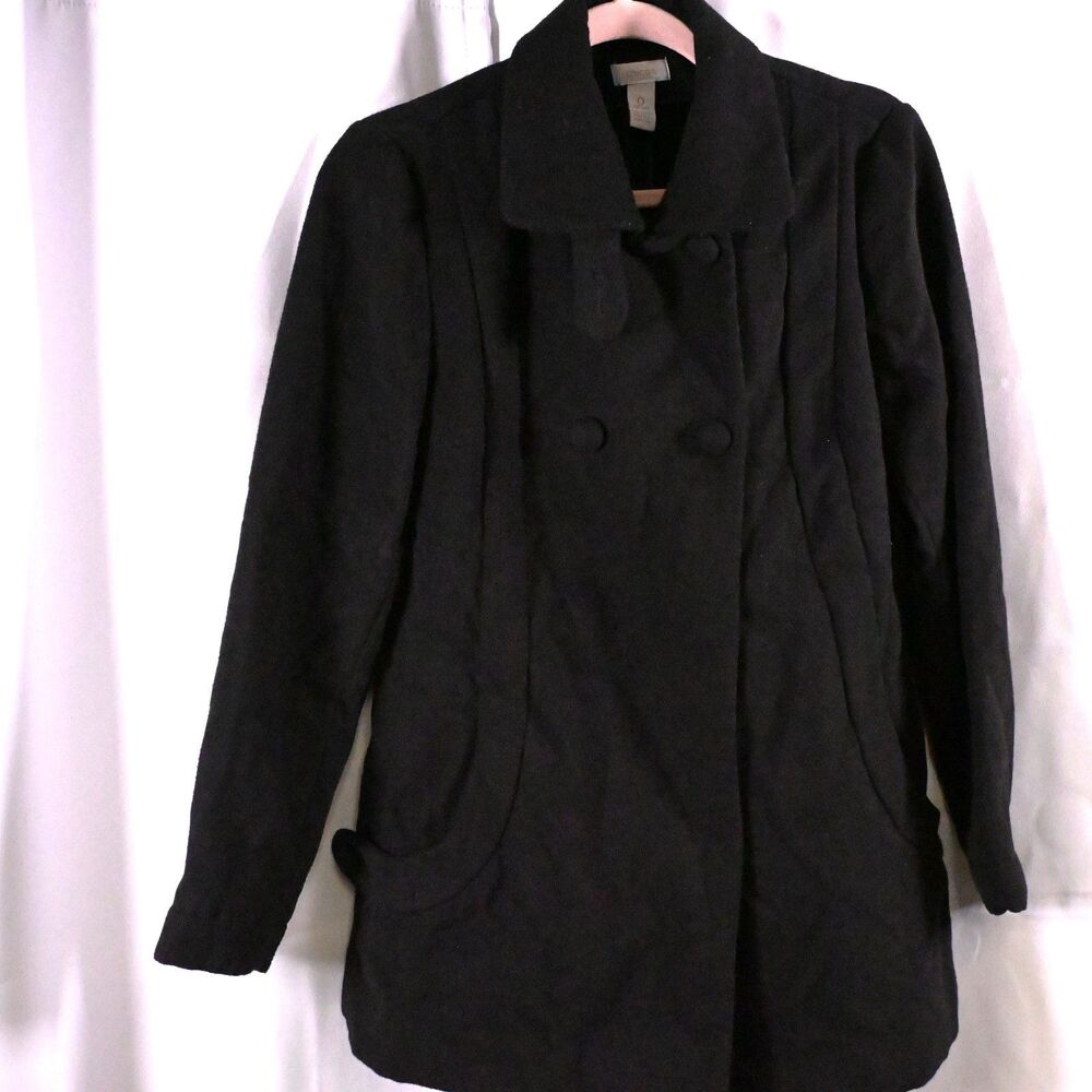 Chico's 0 Womens 4 Black Smooth Plush Daja Long Sleeve Pea Coat‎